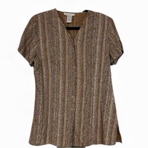Anna & Frank Silk Button Up Short Sleeve Blouse Brown and Black Women’s Size SP
